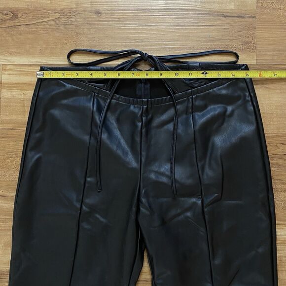 Forever 21 Women’s L Flare Pants Black Vegan Leather Back Zip Biker Gothic Moto - Picture 11 of 16